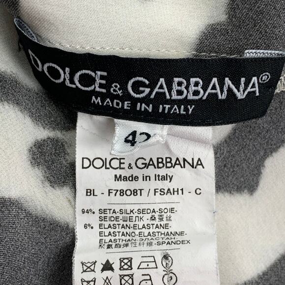 DOLCE & GABBANA Size M Black White Silk Animal Print Casual Top - Picture 4 of 4